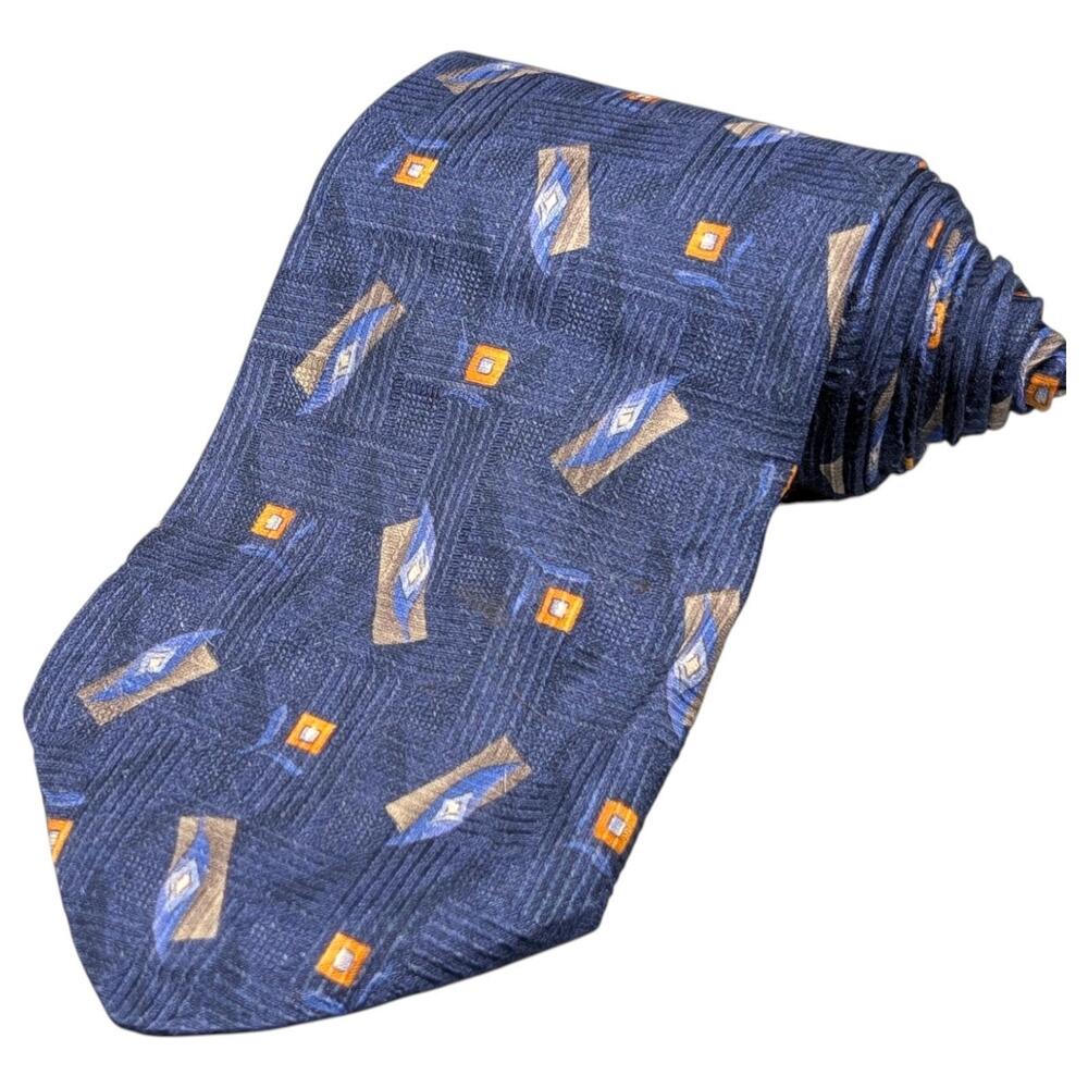 Robert Talbott Best of Class Tie 56.5" Blue Geometric Silk Necktie Made USA VTG
